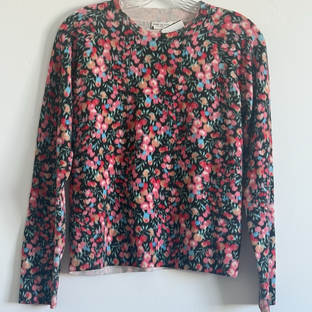 DRIES VAN NOTEN 100% Cashmere Sweater M Floral Luxury Scandi Romantic